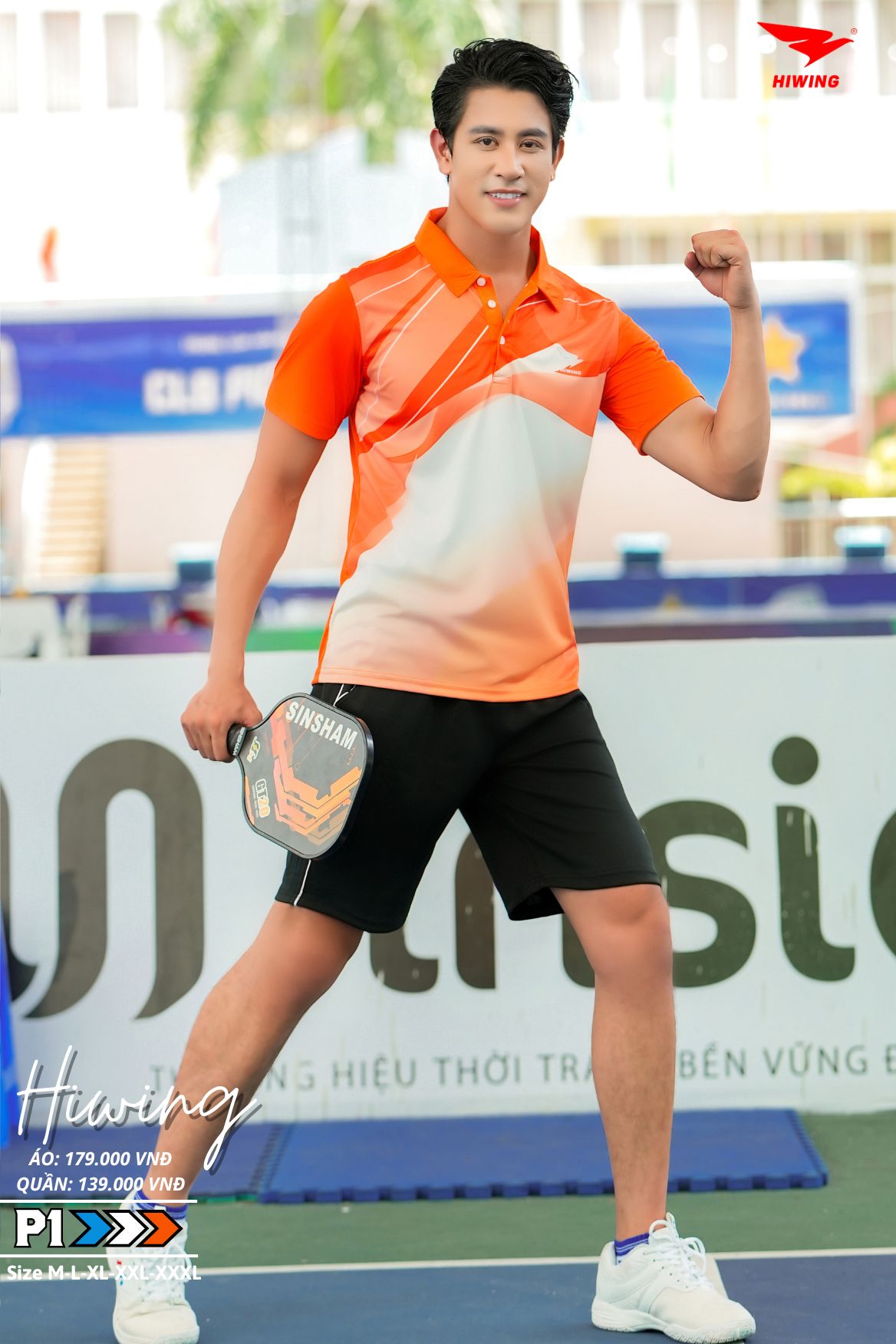 Áo cầu lông Pickleball tenis Nam Hiwing P1 Màu cam